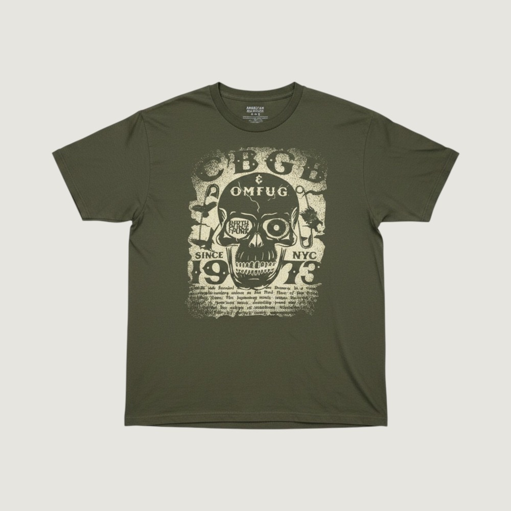 American‎ Classics CBGB T-Shirt Skull Graphic Medium Olive Green